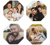 Personalised Leather Coasters Set with Custom Photo/Logo/Text - Create Unique Drink Coasters for Coffee Table - Customised Desk Coaster Set (Octagon, 4PCS)