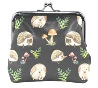 Personalised Leather Coin Purse for Women Cute Whimsical Hedgehog Black Kiss Lock Buckle Small Purse Cute Whimsical Hedgehog Black One Size, Cute Whimsical Hedgehog Black, One Size, Classic