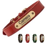 Personalised Leather Dog Collar with Name Plate - Custom Engraved Dog Collar with ID Tag, Adjustable Puppy & Large Dogs, 6 Sizes, 4 Colours UK