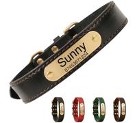 Personalised Leather Dog Collar with Name Plate - Custom Engraved Dog Collar with ID Tag, Adjustable Puppy & Large Dogs, 6 Sizes, 4 Colours UK