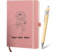 Personalised Leather Journal Notebook with Pen, Printed Birth Flowers & Text | Custom Journal for Work, School, Graduation | Christmas & Birthday Gift for Mum, Women, Daughters & Colleagues