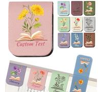 Personalised Leather Magnetic Bookmark with Name Birth Flower Custom Book Marks Clip Customised Gifts for Reading Women Book Lovers Reader-Birthflower2