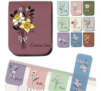 Personalised Leather Magnetic Bookmark with Name Birth Flower Custom Book Marks Clip Customised Gifts for Reading Women Book Lovers Reader-Birthflower1