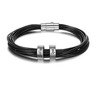 Personalised Leather Mens or Womens Bracelets Silver Name Rhoidum Plated Beads Charm Bracelet for Dad Hand Stamped Engraved 2 Name ID Identity Bracelet Customised Father Grandad Birthday