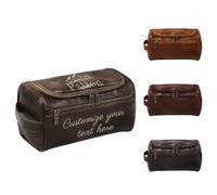 Personalised Leather Toiletry Bag for Men, Custom Engraved Dopp Kit with Initials or Name, Luxury Travel Wash Bag for Groomsmen, Father's Day, Birthday, Husband, Grandpa, Unique Gift Idea for Him