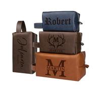 Personalised Leather Toiletry Bag for Men, Custom Wash Bag Engraved Name,Waterproof, Travel & Toiletry Use
