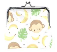 Personalised Leather Wallet and Pockets, Cute White Banana Monkey Design with Lock for Coins, Bananas Monkey Cute White, Classic, Bananas Mono Cute White, Classic, Bananas Mono Cute White, Classic