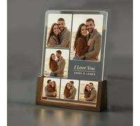 Personalised LED Acrylic Photo Lamp | Custom Night Light | Photo Collage Light | Unique Photo Gift for Her Him | Custom Name Night Light with Wooden Stand (Design 03)