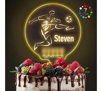 Personalised LED Cake Topper 7 Colour Changes Football Cake Topper for Boy Kids Light Up Acrylic Birthday Cake Decoration with Any Name 1st 10th 16th 18th 20th 21st (Design 2)