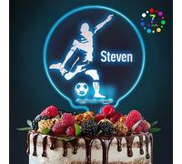 Personalised LED Cake Topper 7 Colour Changes Football Cake Topper for Boy Kids Light Up Acrylic Birthday Cake Decoration with Any Name 1st 10th 16th 18th 20th 21st (Design 3)