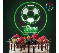 Personalised LED Cake Topper 7 Colour Changes Football Cake Topper for Boy Kids Light Up Acrylic Birthday Cake Decoration with Any Name 1st 10th 16th 18th 20th 21st (Design 4)