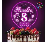 Personalised LED Cake Topper 7 Colour Changes Light Up Cake Toppers Acrylic Happy Birthday Cake Topper Cake Decorations for 1st 10th 16th 18th 20th 21st 30th 40th 50th 60th 70th 80th(Design 4)