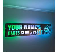 Personalised LED Darts Club Sign - Custom Name Wall Light - USB Powered with Remote - Colour Changing - Darts Room Man Cave Bar Sign