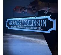 Personalised LED Hanging Sign - Custom Name, Date & Message - Wedding Gift Light Up Acrylic Plaque for Couples, Weddings, Anniversaries, Gifts - USB Powered