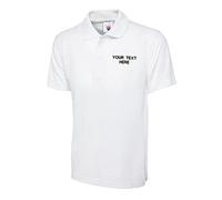Personalised Left Chest Embroidered Classic Poloshirt UC101 Add Your Text/Company Name Unisex Poloshirt from S to 4XL (White, L, l)