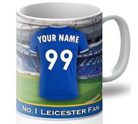 Personalised Leicester City Mug - Customise with A Name and Number for The Shirt and A Message On The Back of The Cup