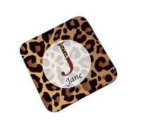Personalised Leopard Print Coaster with Name - 90x90mm Gloss Finish Hardboard Drink Coaster - Custom Animal Print Gift for Home or Office