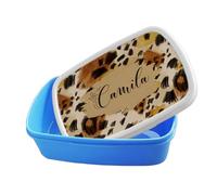 Personalised Leopard Print Design - Custom Name Gift - Animal Print Style - Unique Customised Present for Kids, Friends, Bento Box, Food Box, Lunch Box. (Blue)