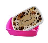 Personalised Leopard Print Design - Custom Name Gift - Animal Print Style - Unique Customised Present for Kids, Friends, Bento Box, Food Box, Lunch Box. (Pink)