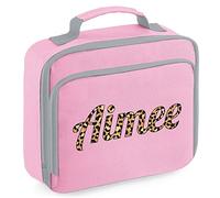 Personalised Leopard Print Lunch Cooler Bag, Custom Nursery Gifts for Daughter, Back to School Lunchbox for Her, Girls School Lunch Box, Pink