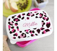 Personalised Leopard Print Name Only Pink Lidded Lunch Box - Kids, School, Nursery, Back to School, Packed Lunch