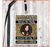 Personalised Leopard Print VIP Pass Black Lanyard + Badges Hen Night Party - Photo