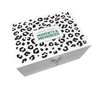Personalised Leopard Print White Wooden Memory Box | Custom Name Moments & Memories Storage | Birthday, Bridesmaid or Graduation Gift for Her | Stylish Jewellery & Keepsake Box | 27cm x 19cm x 14cm