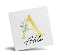 Personalised Letter A Floral Mug Initial with Name, Customised Gift, Gold Effect Printed Letter, NOT Metallic - Ceramic Coffee Cup for Men or Women, Extra Large and Giant Mug, Coaster