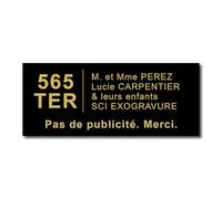 Personalised Letter Box Address and Street Number Plaque - 12 x 5 cm - 4 Lines - Name on Engraved Label for Home, Office and Family - Strong Adhesive PVC - Black/Gold
