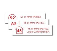 Personalised Letter Box Plaque with House Logo + Number - 10 x 2.5 cm - Name on Engraved Label for Home Office - Strong Adhesive PVC - White/Red
