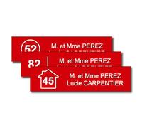 Personalised Letter Box Plaque with House Logo + Number - 10 x 2.5 cm - Name on Engraved Label for Home Office - Strong Adhesive PVC - Red