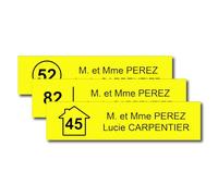 Personalised Letter Box Plaque with House Logo + Number - 10 x 2.5 cm - Name on Engraved Label for Home Office - Durable PVC Adhesive - Yellow