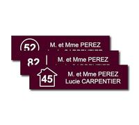 Personalised Letter Box Plaque with House Logo + Number - 10 x 2.5 cm - Name on Engraved Label for Home Office - Strong Adhesive PVC - Burgundy