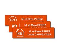 Personalised Letter Box Plaque with House Logo + Number - 10 x 2.5 cm - Name on Engraved Label for Home Office - Strong Adhesive PVC - Orange