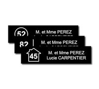 Personalised Letter Box Plaque with House Logo + Number - 10 x 2.5 cm - Name on Engraved Label for Home Office - Strong Adhesive PVC - Black/White