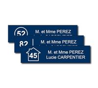 Personalised Letter Box Plaque with House Logo + Number - 10 x 2.5 cm - Name on Engraved Label for Home Office - Strong Adhesive PVC - Navy Blue