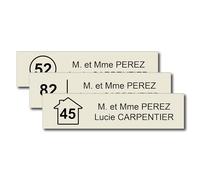 Personalised Letter Box Plaque with House Logo + Number - 10 x 2.5 cm - Name on Engraved Label for Home Office - Strong Adhesive PVC - Beige