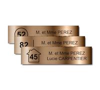 Personalised Letter Box Plaque with House Logo + Number - 10 x 2.5 cm - Name on Engraved Label for Home Office - Strong Adhesive PVC - Brushed Copper