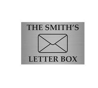 Personalised Letter Box Sign 15 x 10 cm | Brushed Silver Aluminium Plaque | Self-Adhesive Stickers