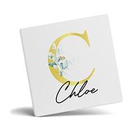 Personalised Letter C Floral Mug Initial with Name, Customised Gift, Gold Effect Printed Letter, NOT Metallic - Ceramic Coffee Cup for Men or Women, Extra Large and Giant Mug, Coaster