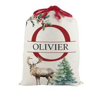 Personalised Letter O Christmas Santa Sack, Extra Large Alphabet Stocking Gift Bag with Red Drawstring Ties for Xmas Gifts - Watercolour Reindeer