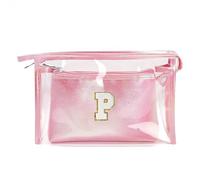 Personalised Letter V Transparent Cosmetic Bag, Pink Toiletry Bag, Travel Waterproof Toiletry Bag, Birthday Gifts for Girls, Women, Mothers, Best Friends and Bridesmaids, p