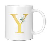 Personalised Letter Y Floral Mug Initial, Customised Gift, Gold Effect Printed Letter, NOT Metallic - Ceramic Coffee Cup for Men or Women, Extra Large and Giant Mug, 20oz White Cup