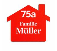 Personalised Letterbox Sign Red White House Design 8 x 8 cm Engraved Name and House Number Plate Self-Adhesive Made of Sturdy Plastic