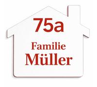 Personalised Letterbox Sign White Red House Design 8 x 8 cm Engraved Name and House Number Plate Self-Adhesive Made of Sturdy Plastic