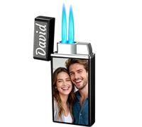 Personalised lighter, Custom Photo/Text/Name retro lighter for men,Dual-flame Direct-fireLighter, Personalised Gift for boyfriend couples Birthday Father's Day,Valentine's Day,Mens (Black)