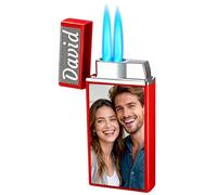 Personalised lighter, Custom Photo/Text/Name retro lighter for men,Dual-flame Direct-fireLighter, Personalised Gift for boyfriend couples Birthday Father's Day,Valentine's Day,Mens (Red)