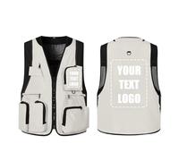 Personalised Lightweight Fishing & Utility Vest, Custom Logo Multi-Pocket Gilet for Outdoor, Hiking, Travel | Quick-Dry Breathable Polyester | Sizes S-XXXL (Beige)