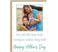 Personalised Like A Mum Happy Mother's Day Photo Cards Custom Name Step-Mum Bonus Like A Quote Upload Picture Heart Mothers Day Greetings A5 Card (Design 7)