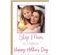 Personalised Like A Mum Happy Mother's Day Photo Cards Custom Name Step-Mum Bonus Like A Quote Upload Picture Heart Mothers Day Greetings A5 Card (Design 2)